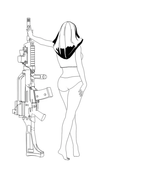 Illustration Förförisk Kvinna Poserar Med Vapen — Stockfoto