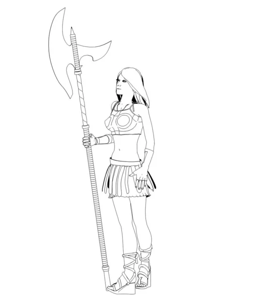 Oude Vrouwelijke Krijger Illustratie — Stockfoto
