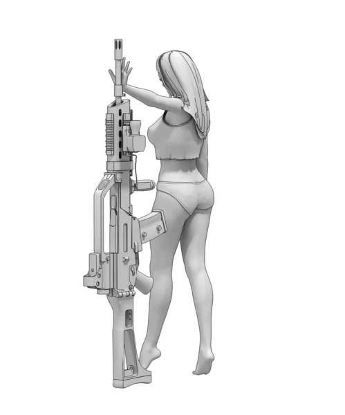 Illustrazione Donna Seducente Posa Con Arma — Foto Stock