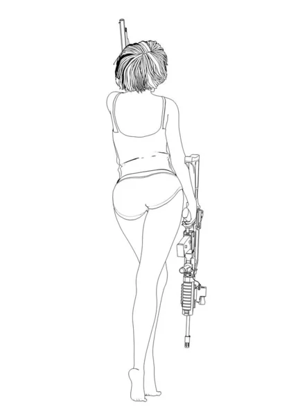 Ilustración Mujer Seductora Posando Con Arma —  Fotos de Stock