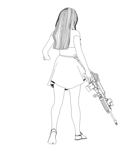 Vonzó Fiatal Pózol Fegyvert Illusztráció — Stock Fotó