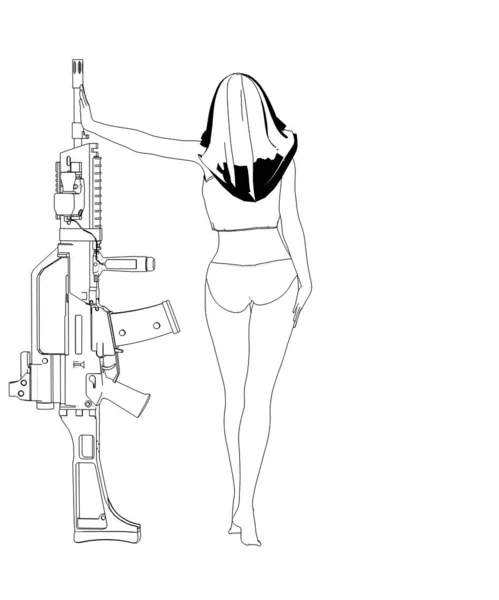 Illustration Förförisk Kvinna Poserar Med Vapen — Stockfoto