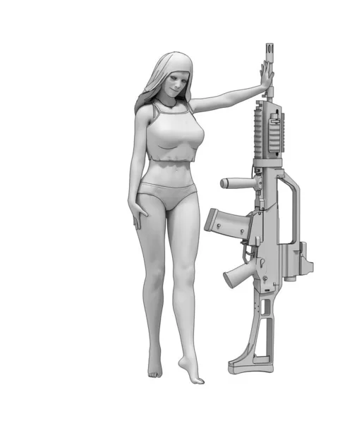 Ilustração Mulher Sedutora Posando Com Arma — Fotografia de Stock