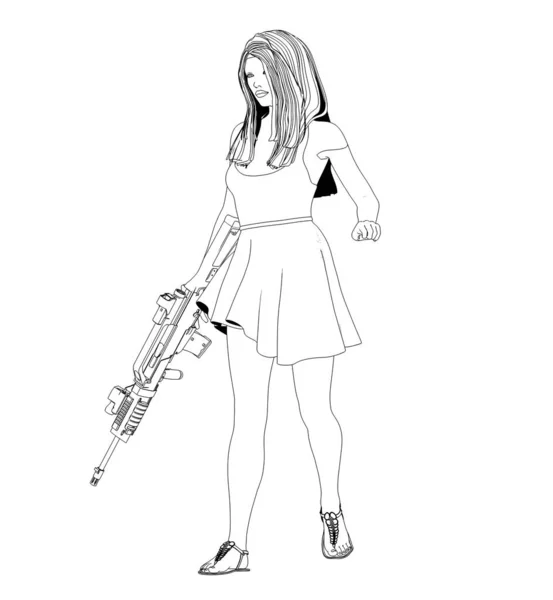 Attraente Giovane Donna Posa Con Arma Illustrazione — Foto Stock