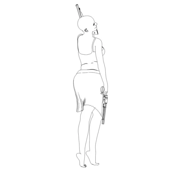 Ilustración Mujer Seductora Posando Con Arma —  Fotos de Stock