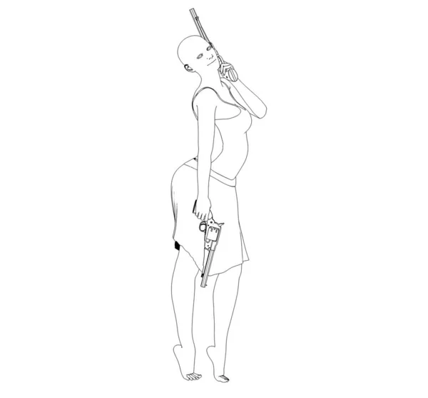 Illustrazione Donna Seducente Posa Con Arma — Foto Stock