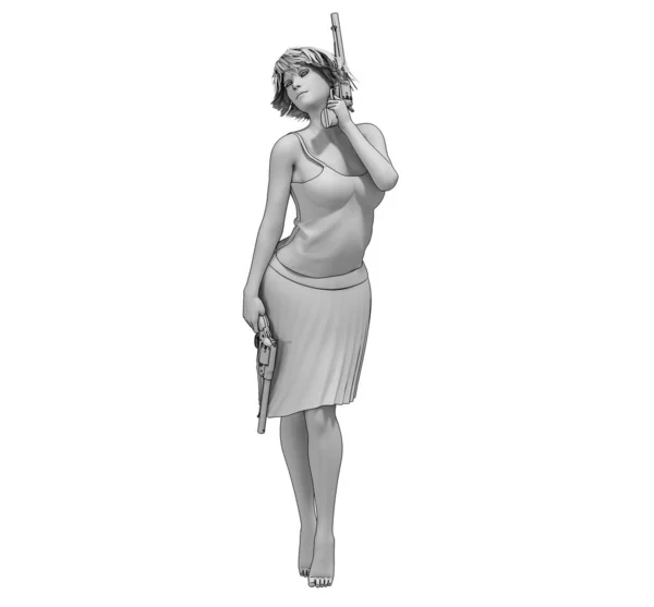 Απεικόνιση Της Σαγηνευτικής Γυναίκας Που Θέτουν Όπλο — Φωτογραφία Αρχείου