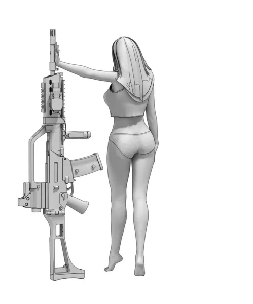 Ilustração Mulher Sedutora Posando Com Arma — Fotografia de Stock