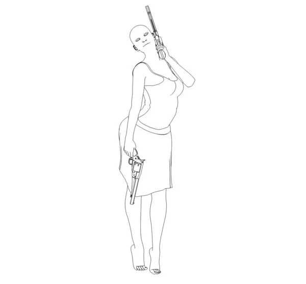Ilustração Mulher Sedutora Posando Com Arma — Fotografia de Stock