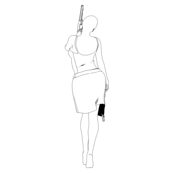 3D示意图 诱惑女人拿武器摆姿势 — 图库照片