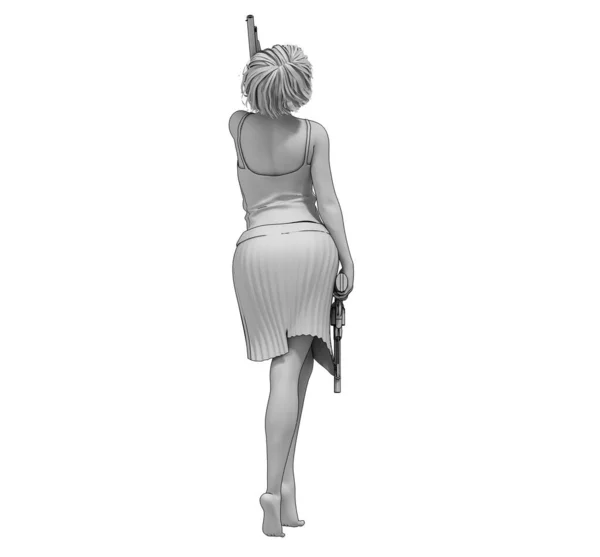 Απεικόνιση Της Σαγηνευτικής Γυναίκας Που Θέτουν Όπλο — Φωτογραφία Αρχείου