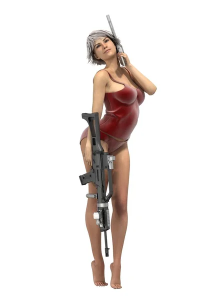 Illustration Einer Verführerischen Frau Die Mit Waffe Posiert — Stockfoto