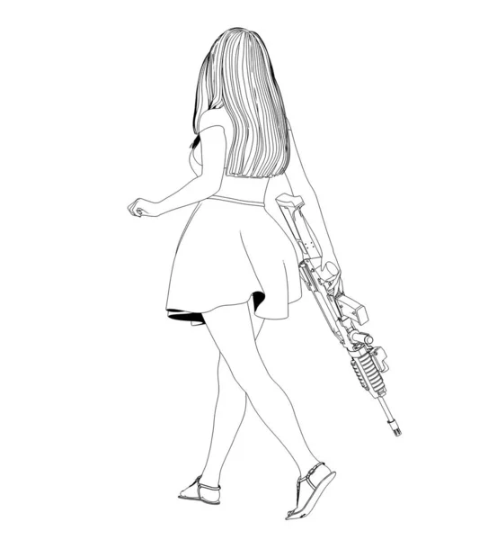 Vonzó Fiatal Pózol Fegyvert Illusztráció — Stock Fotó