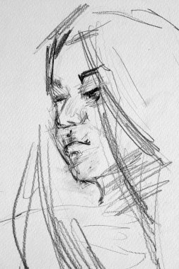 Genç bir kadının kalem çizimi, kadın portresi. 