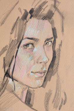 Genç bir kadının kalem çizimi, kadın portresi. 