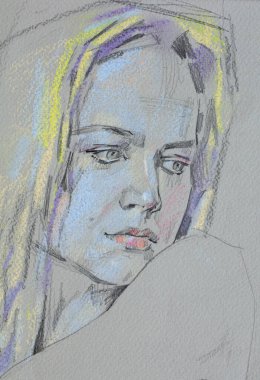 Genç bir kadının kalem çizimi, kadın portresi. 