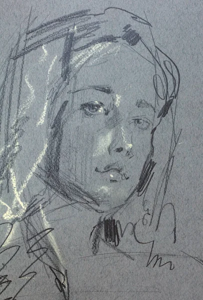 Малюнок Олівця Молодої Жінки Жіночий Портрет — стокове фото