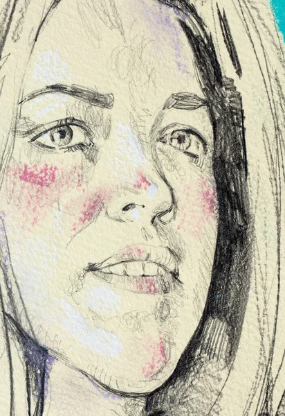 Porträtt Ung Kvinna Målning — Stockfoto