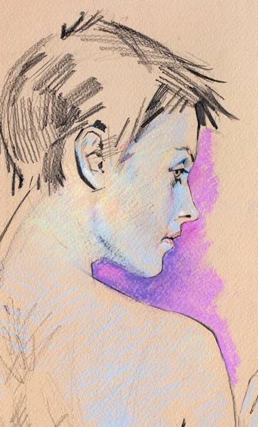 Bleistiftzeichnung Einer Jungen Frau Frauenporträt — Stockfoto