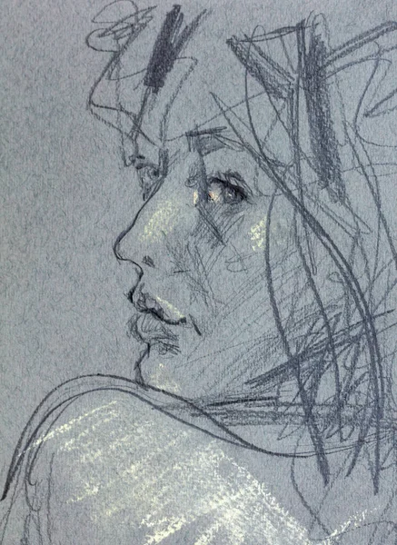 Desenho Lápis Mulher Jovem Retrato Feminino — Fotografia de Stock