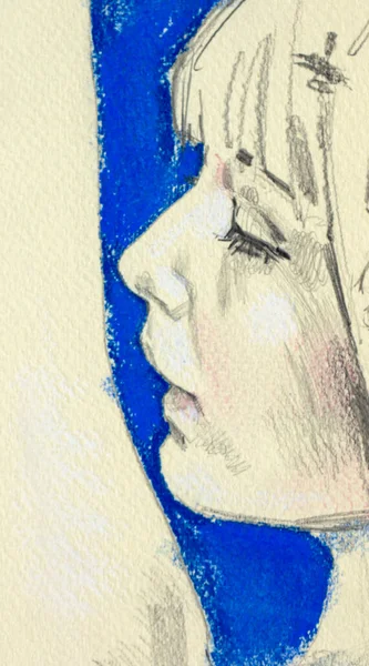 Dessin Crayon Jeune Femme Portrait Féminin — Photo