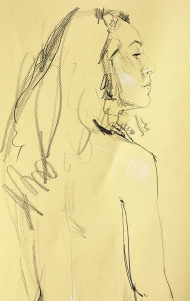 Bleistiftzeichnung Einer Jungen Frau Frauenporträt — Stockfoto