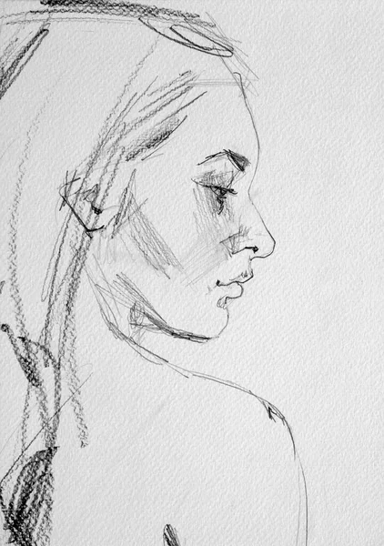 Dessin Crayon Jeune Femme Portrait Féminin — Photo