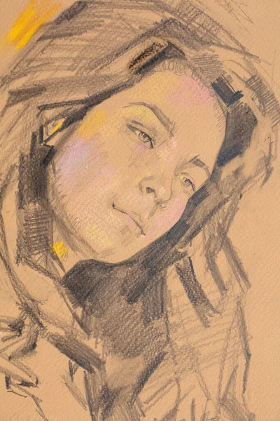 Genç bir kadının kalem çizimi, kadın portresi. 