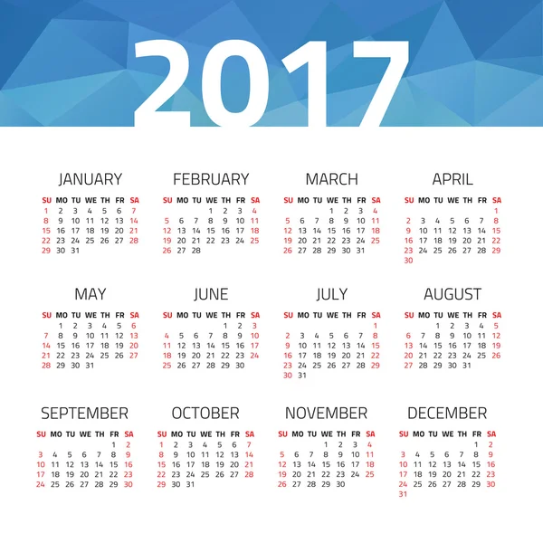 2017 roku kalendarzowego — Wektor stockowy