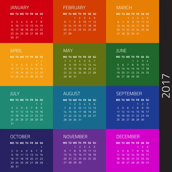 Calendário 2017 ano — Vetor de Stock