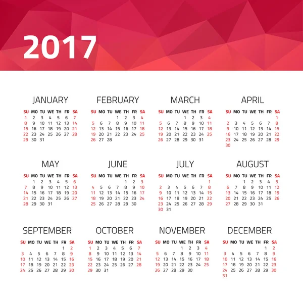 Calendario 2017 año — Vector de stock