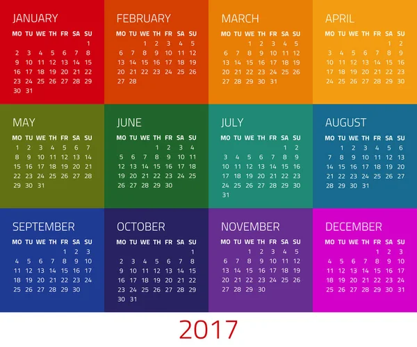 Calendário para 2017 ano — Vetor de Stock