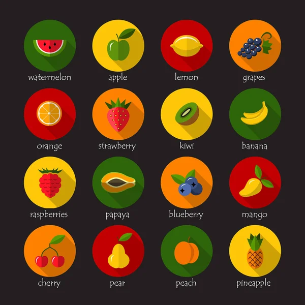 Fruit en bessen pictogrammen — Stockvector