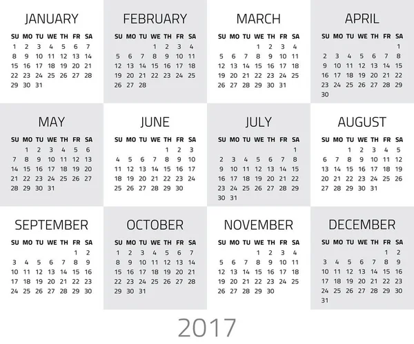 Calendario 2017 anno — Vettoriale Stock