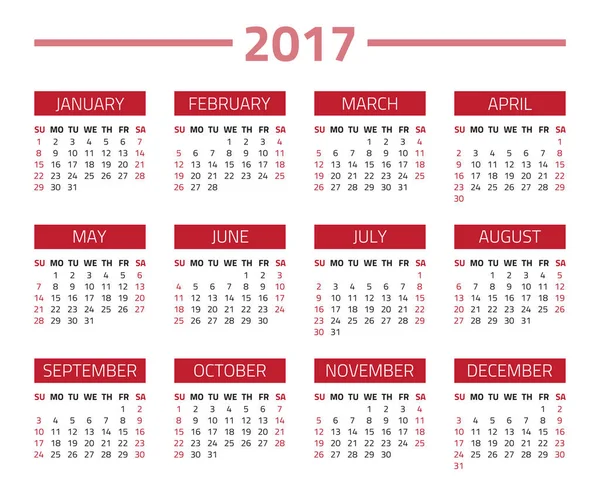 Calendario 2017 año — Archivo Imágenes Vectoriales