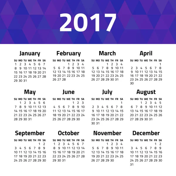 Calendario 2017 año — Archivo Imágenes Vectoriales