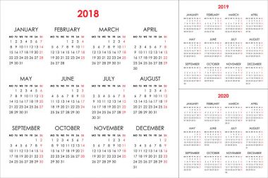 Takvim için 2018, 2019, 2020 yıl