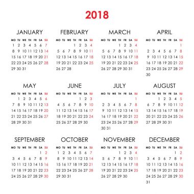 2018 Yıllık Takvim