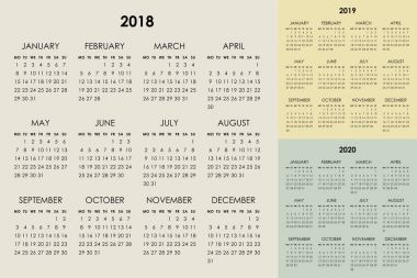 Takvim 2018, 2019, 2020 yıl