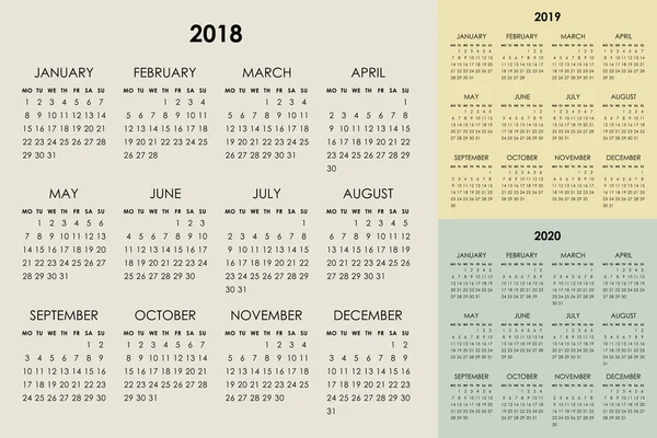Takvim 2018, 2019, 2020 yıl