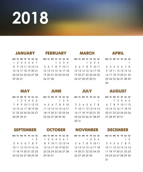 Calendário para 2018 ano — Vetor de Stock