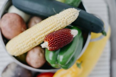 Metal bir tencerede taze sebze