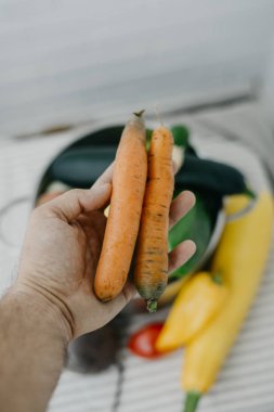 Vegan adam elinde ev havuç