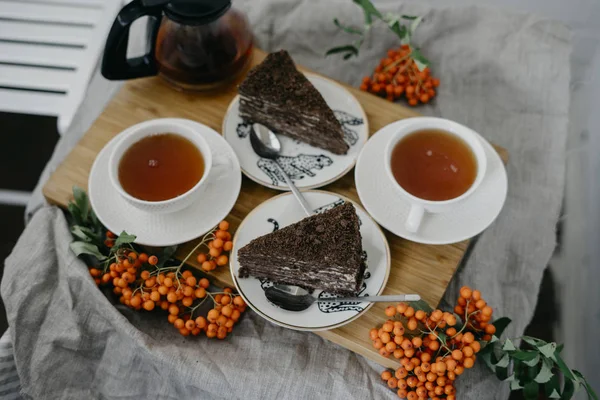 Tea served with dessert — Stock Photo, Image