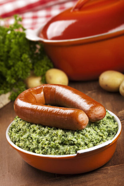Dutch food: kale with smoked sausage or 'Boerenkool met worst'
