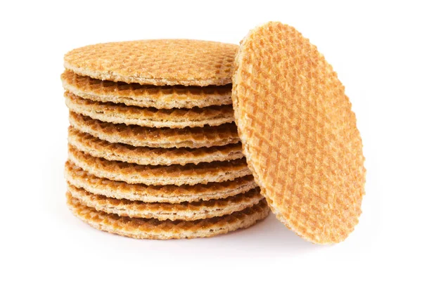 Pila di biscotti stroopwafel olandesi su sfondo bianco — Foto Stock