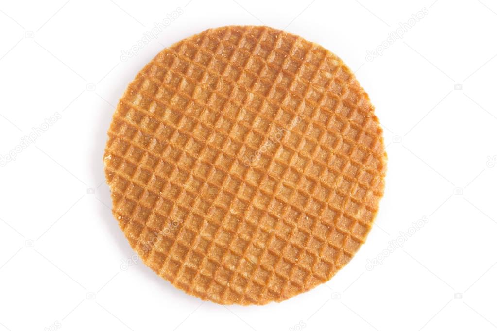 Dutch stroopwafel cookie on a white background