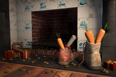 Hollanda tatil Sinterklaas için şömine tarafından ayakkabılar