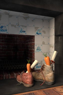 Hollanda tatil Sinterklaas için şömine tarafından ayakkabılar