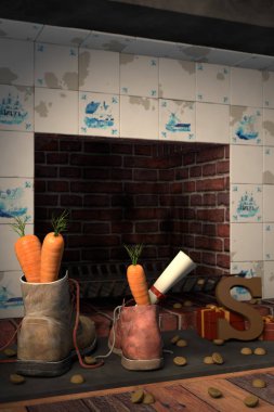 Hollanda tatil Sinterklaas için şömine tarafından ayakkabılar